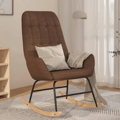 Mecedora de patio para exteriores/interiores, silla mecedora de madera con  almohada lumbar, sillas tapizadas modernas y cómodas para sala de estar